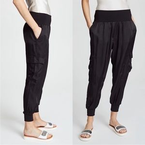 Cinq a Sept Tous Les Jour Giles Black Satin Cargo Joggers Size XL